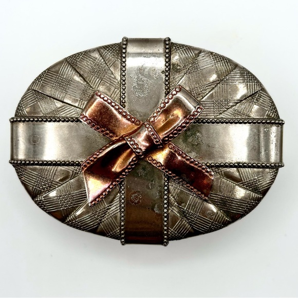 Vintage Godinger Oval Metal Gift / Trinket / Jewelry Box With Removable Lid - Picture 2 of 9